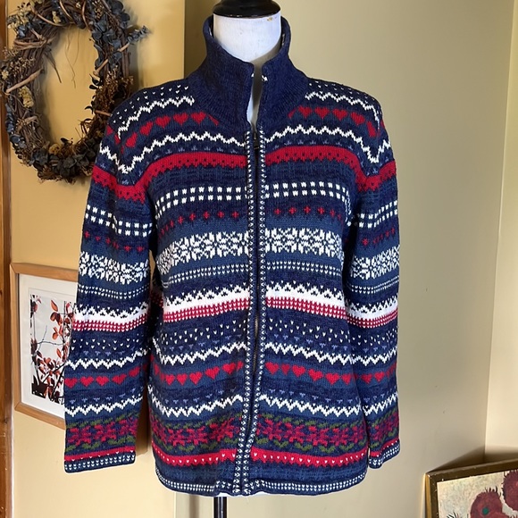 Vtg TIARA Size Small Graphic Knit Ski Winter Zip-Front Cardigan Ramie Cotton - Picture 6 of 12